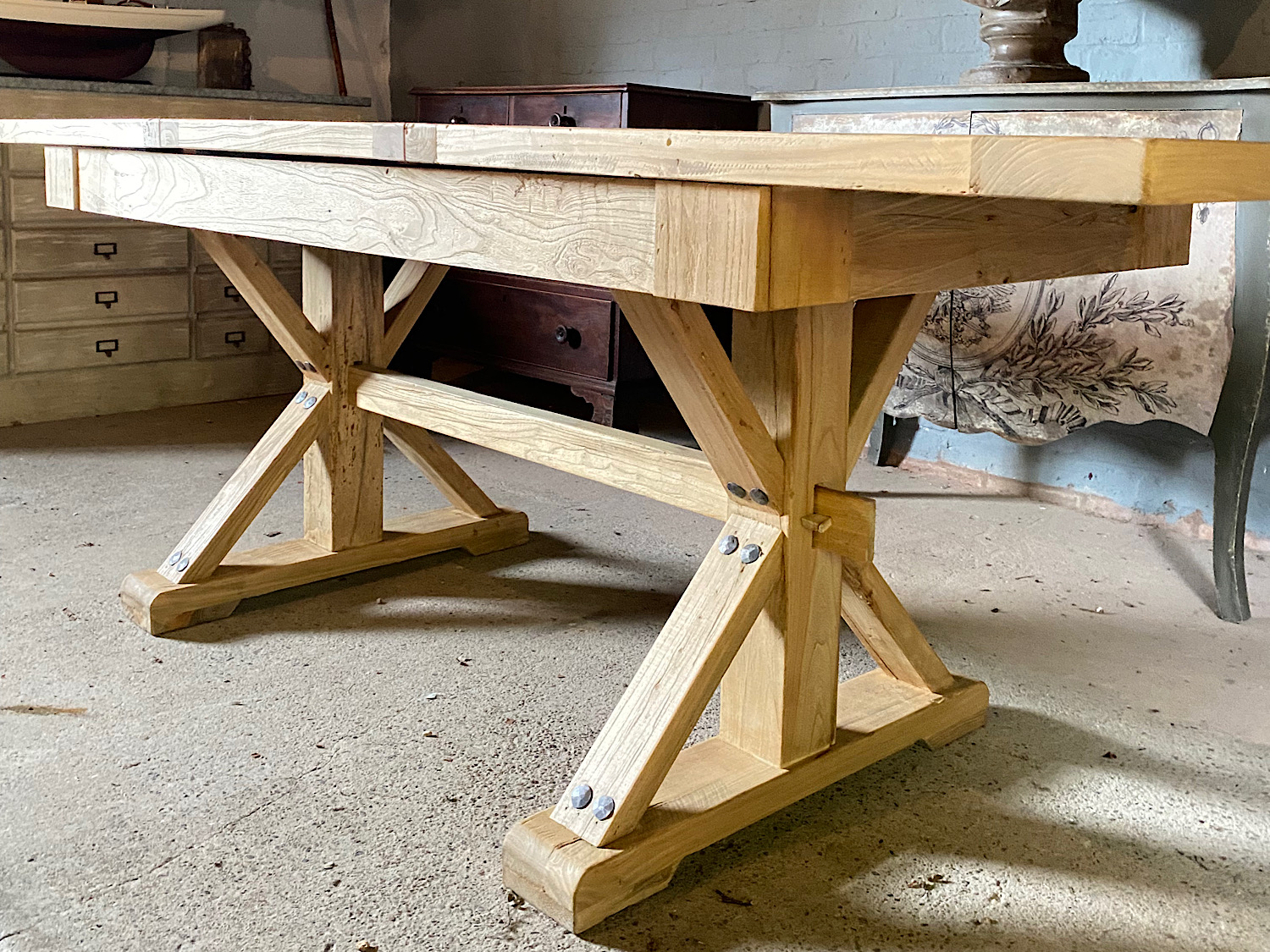 Extending Rustic Reclaimed Elm Dining Table